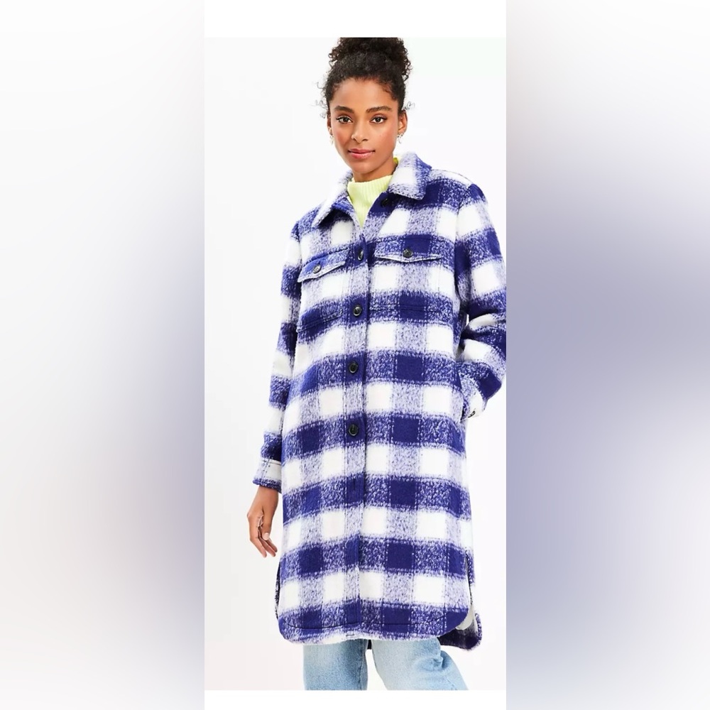 LOFT Blue and White Plaid Utility Jacket